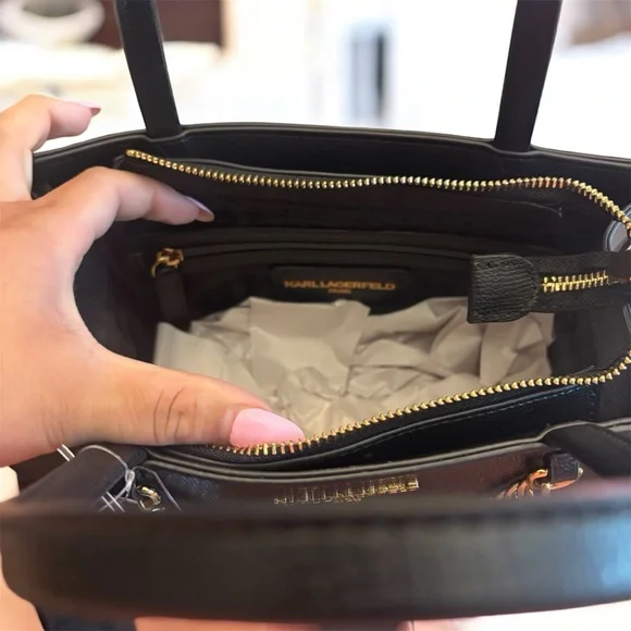 Karl Lagerfeld Paris Black Satchel with Gold Accents and Charms - Picture 7 of 7